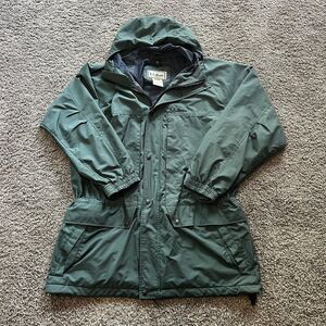 VTG 90s L.L. Bean Long Parka Rain Coat Jacket Trench Full Zip Green Nylon Mens L